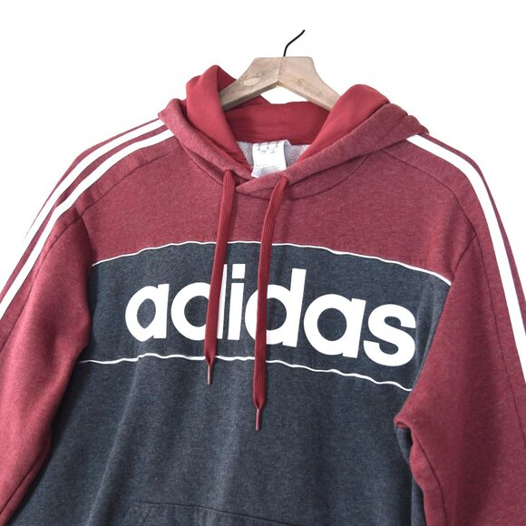Adidas XL Colorblock Hoodie Red Gray Logo Pullover Streetwear Athleisure - Picture 3 of 6